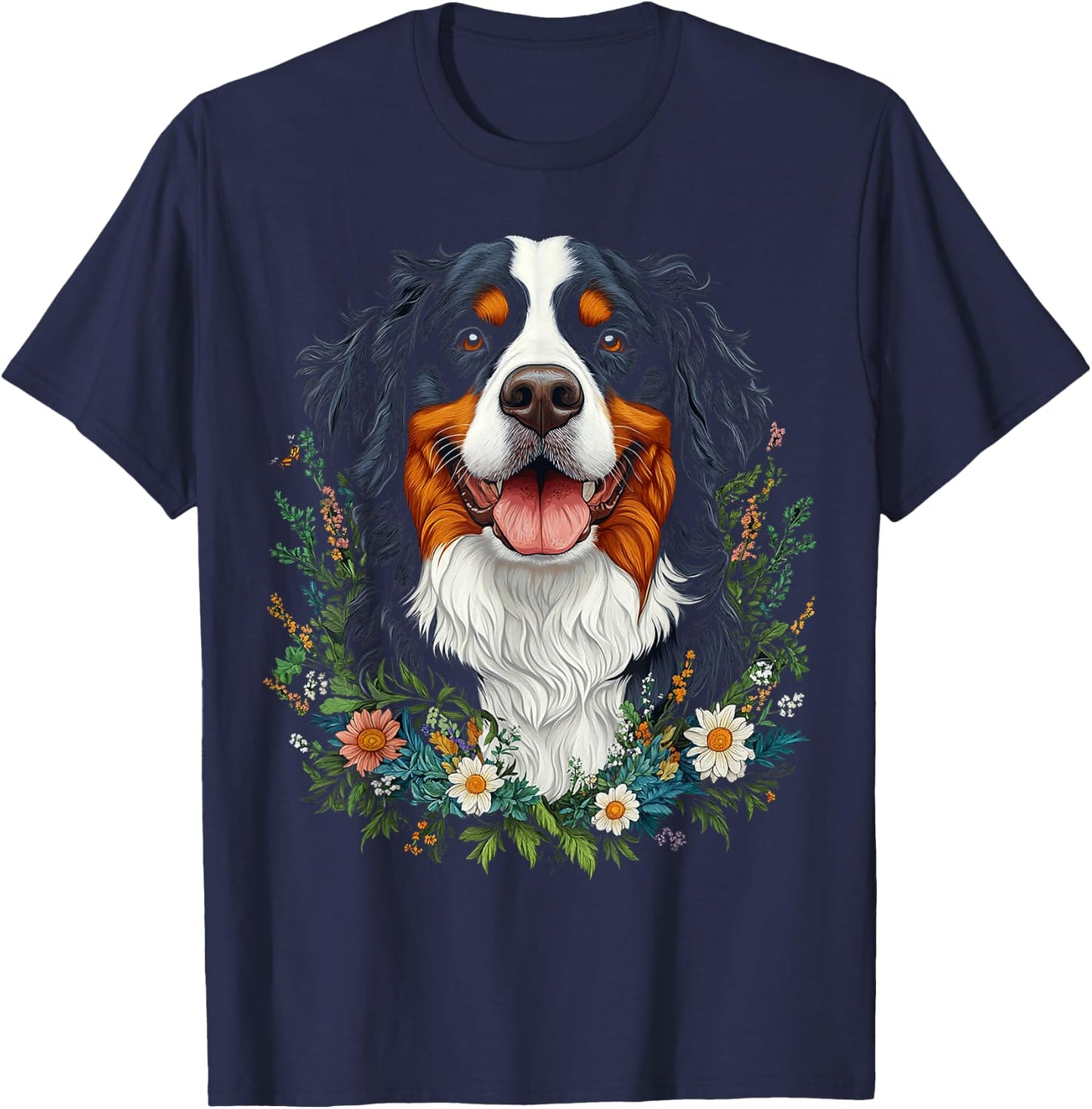 Bernese Mountain Dog Motif Pet Mandala Bernese Mountain T-Shirt - T-Shirt | Navy
