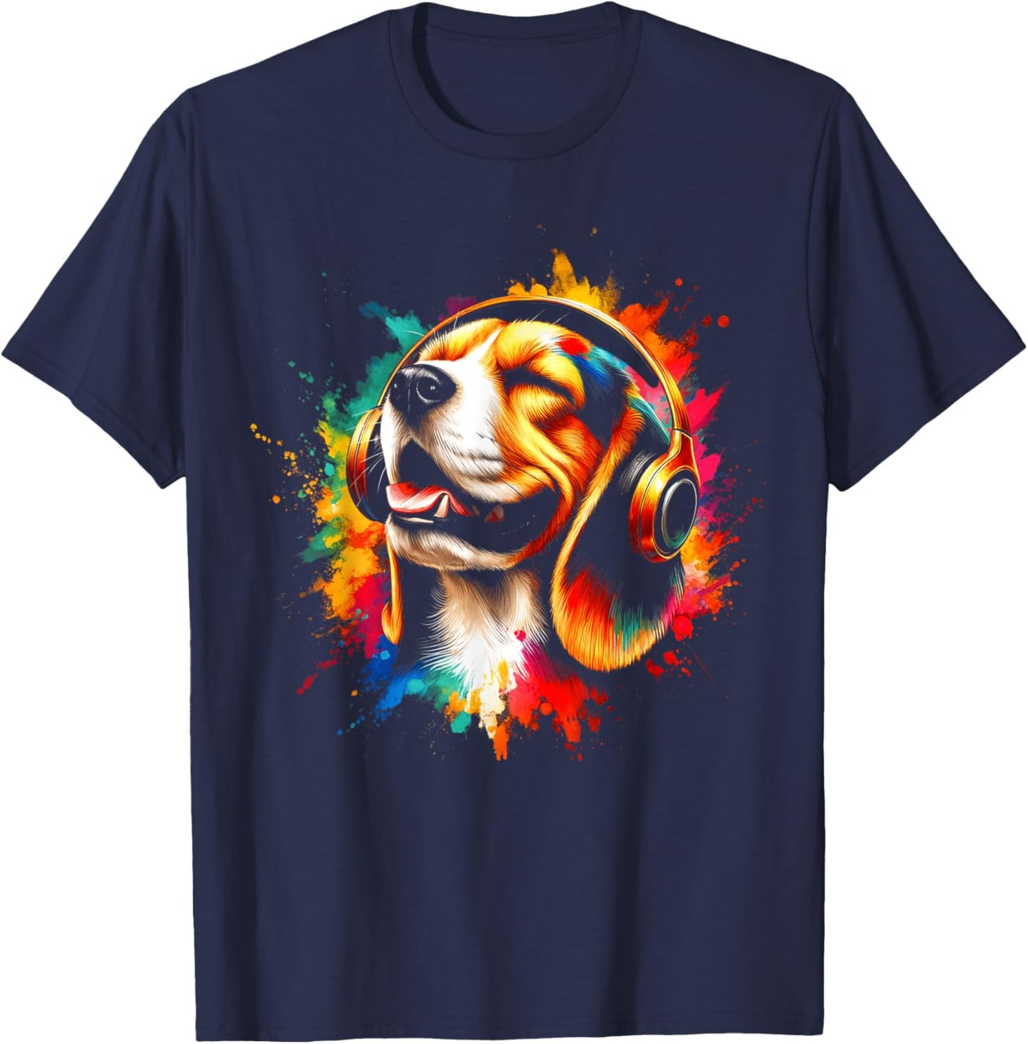 Cool Beagle Dog Headphone Music Art Christmas Men Women Kids T-Shirt - T-Shirt | Navy