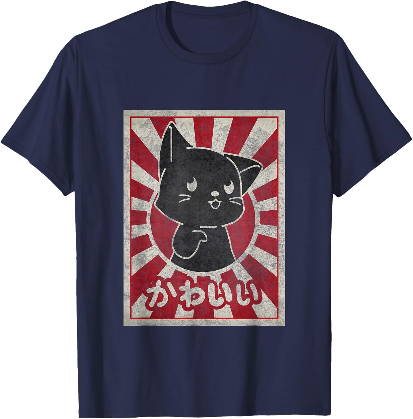 Kawaii cat Japanese black anime Cat Lover Men Women T-Shirt - T-Shirt | Navy