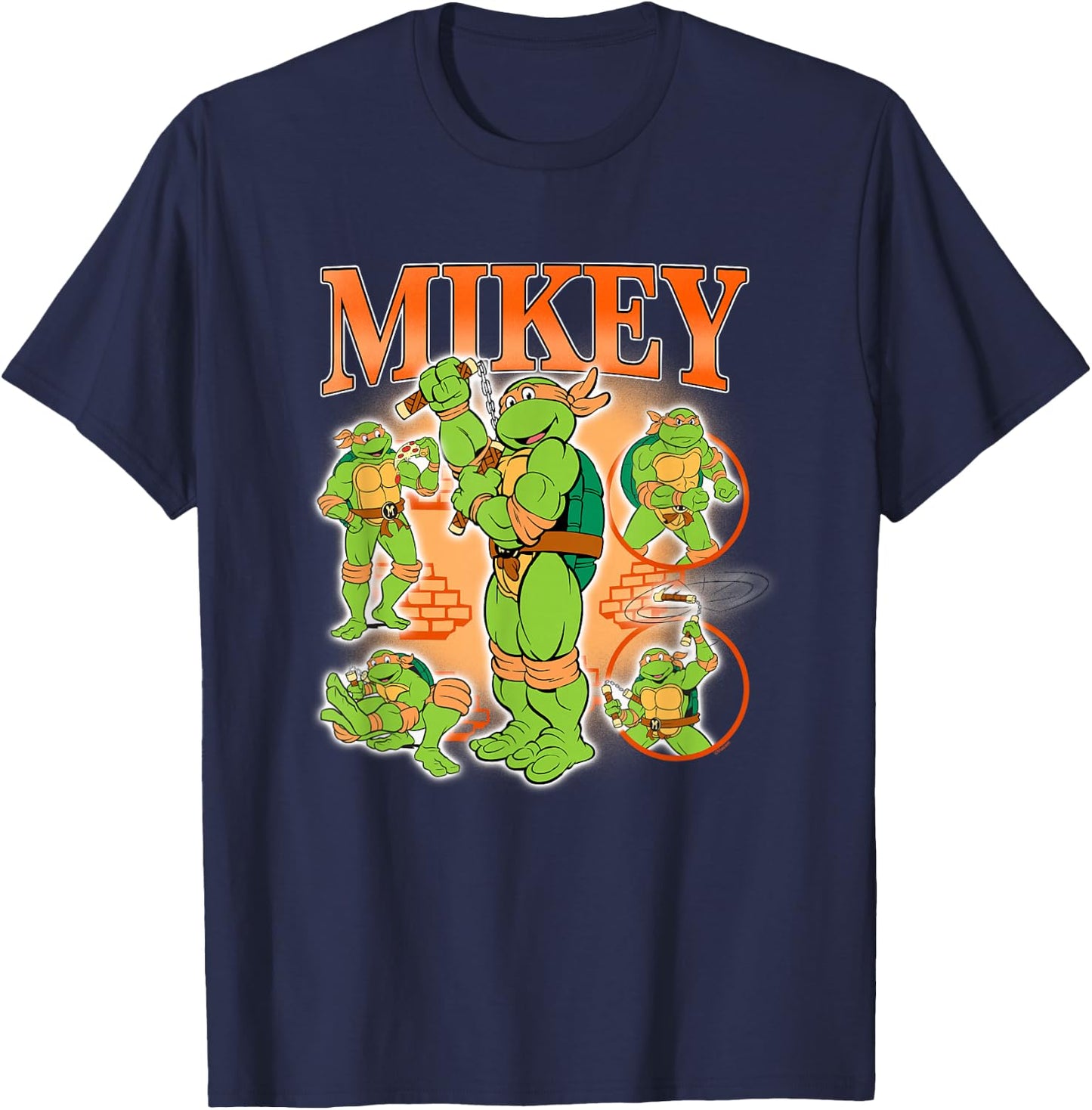 Teenage Mutant Ninja Turtles Mikey 90's Retro Collage Logo T-Shirt - T-Shirt | Navy