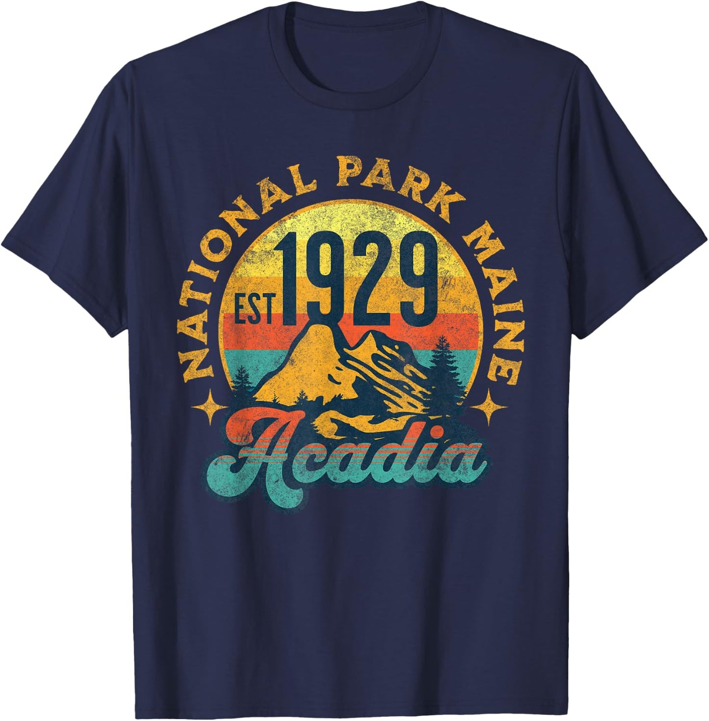 Acadia Maine Nature Mountains Hiking Outdoors Vintage T-Shirt - T-Shirt | Navy