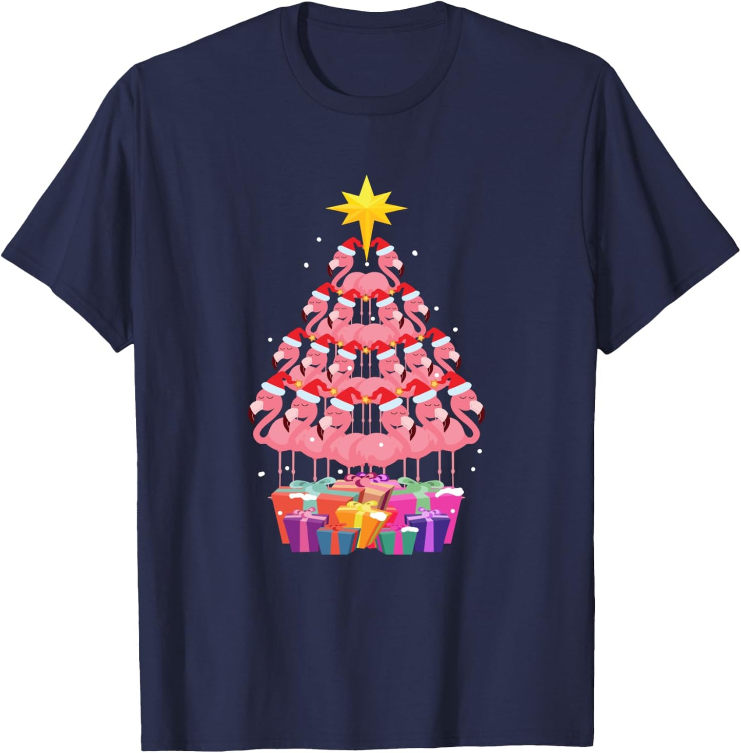 Flamingo Ugly Christmas Tree Funny Gift T-Shirt - T-Shirt | Navy