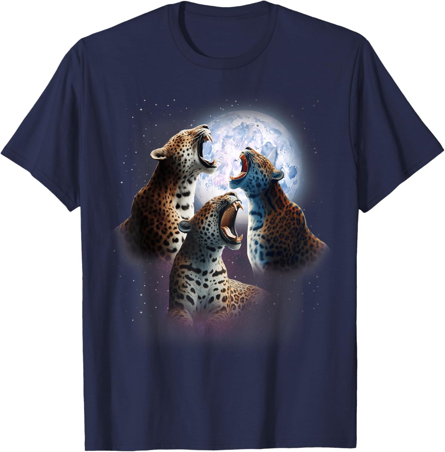 3 Leopards Howling At The Moon Funny Leopard Animal Wild Cat Men Women Kids T-Shirt - T-Shirt | Navy