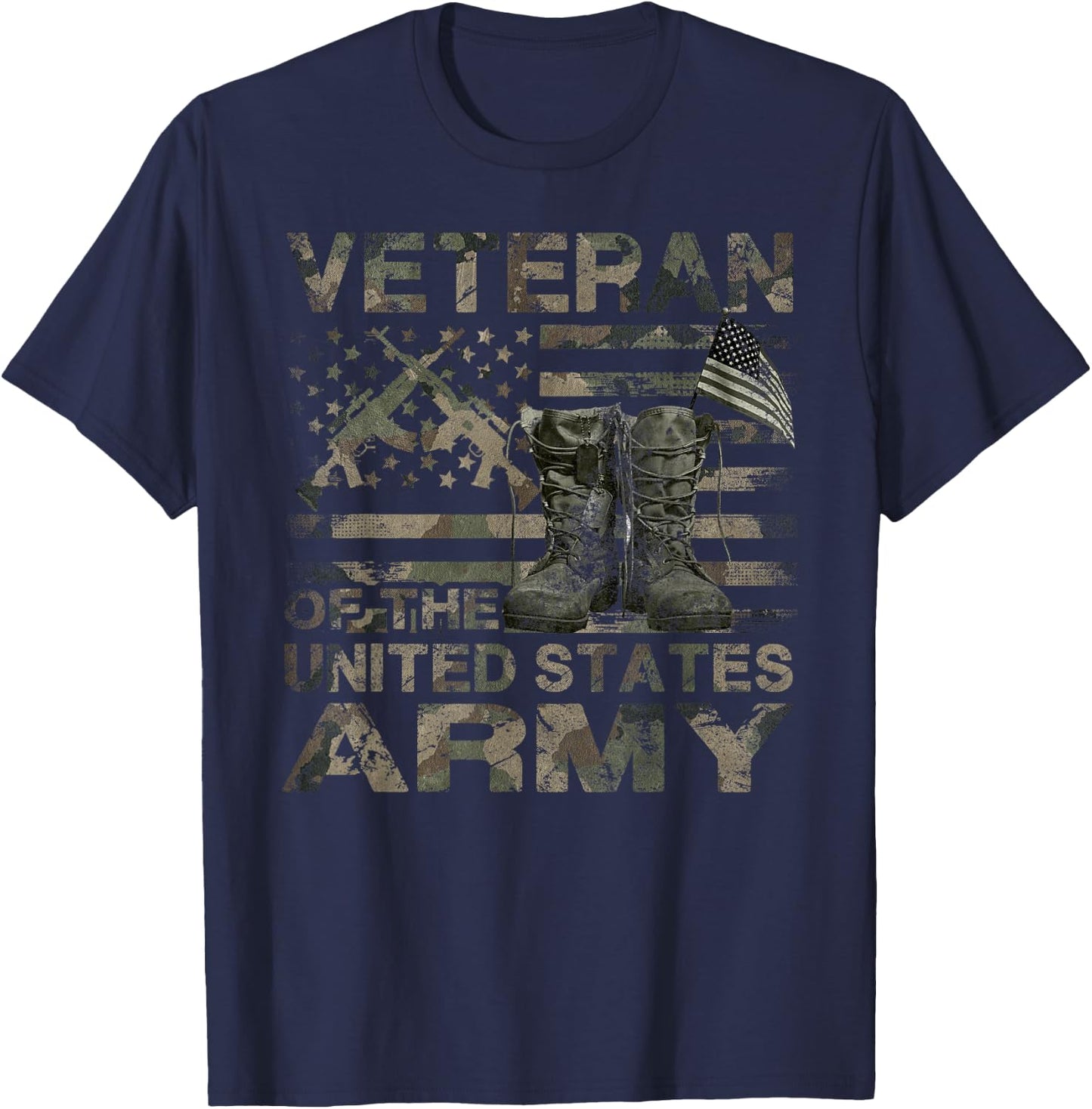 Distressed American Flag Camouflage Proud US Army Veteran T-Shirt - T-Shirt | Navy