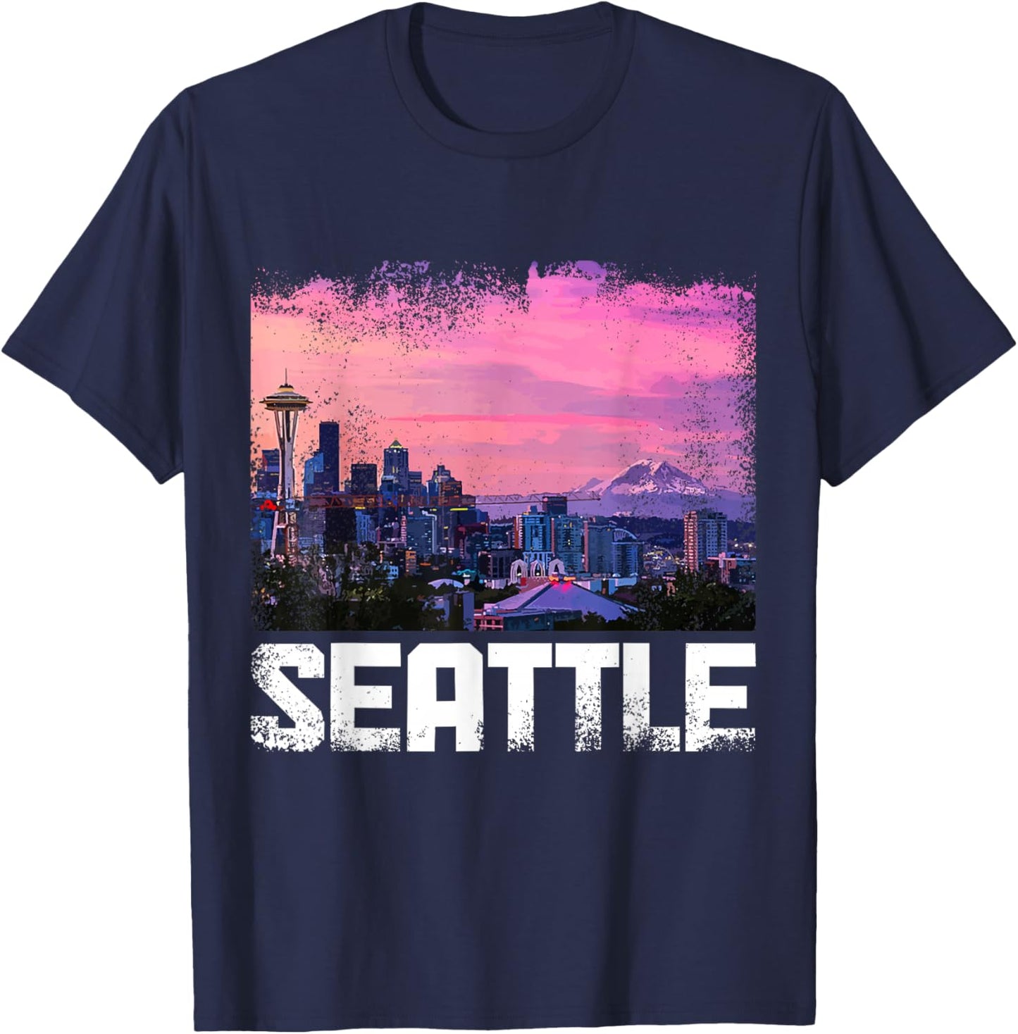 Seattle Washington Skyline PNW Vintage Pride T-Shirt - T-Shirt | Navy