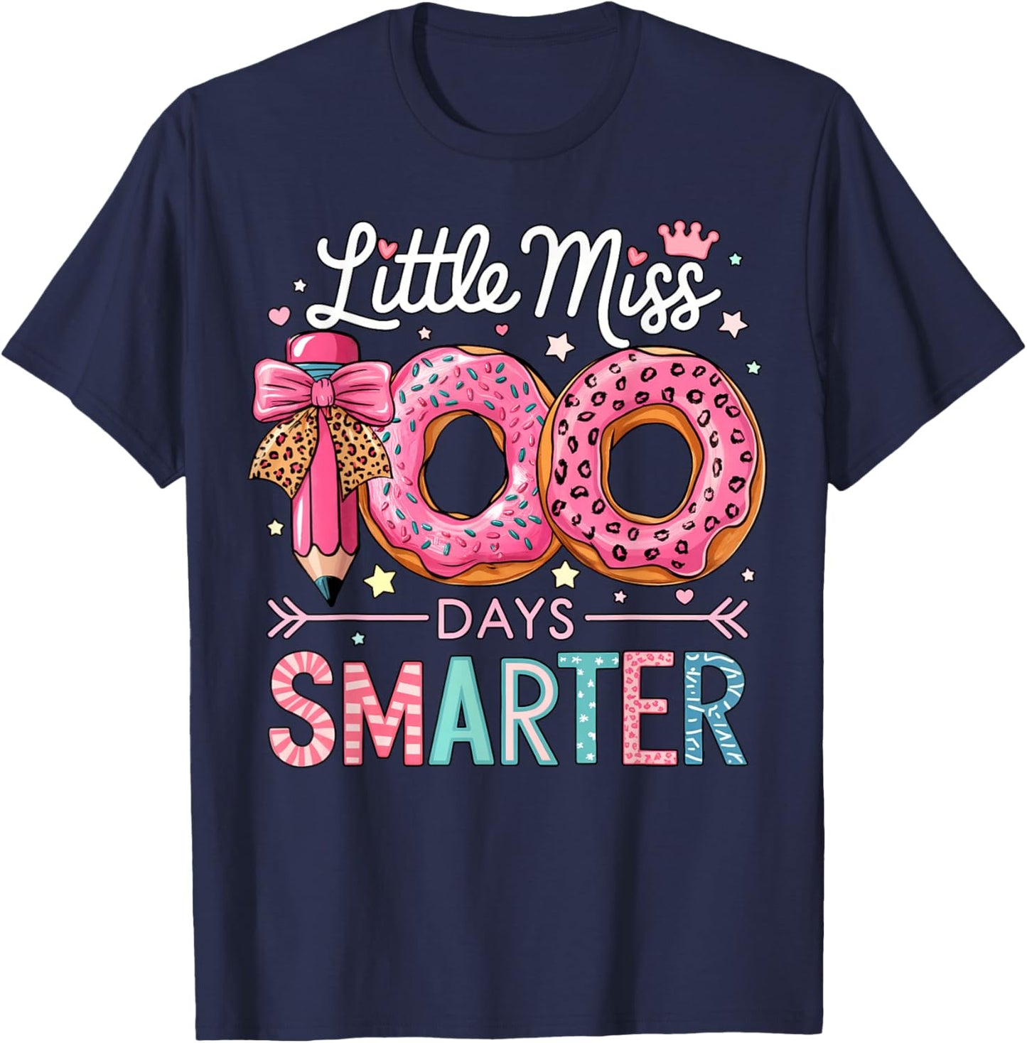 Little Miss 100 Days Smarter Kids Girls 100th Day of School T-Shirt - T-Shirt | Navy