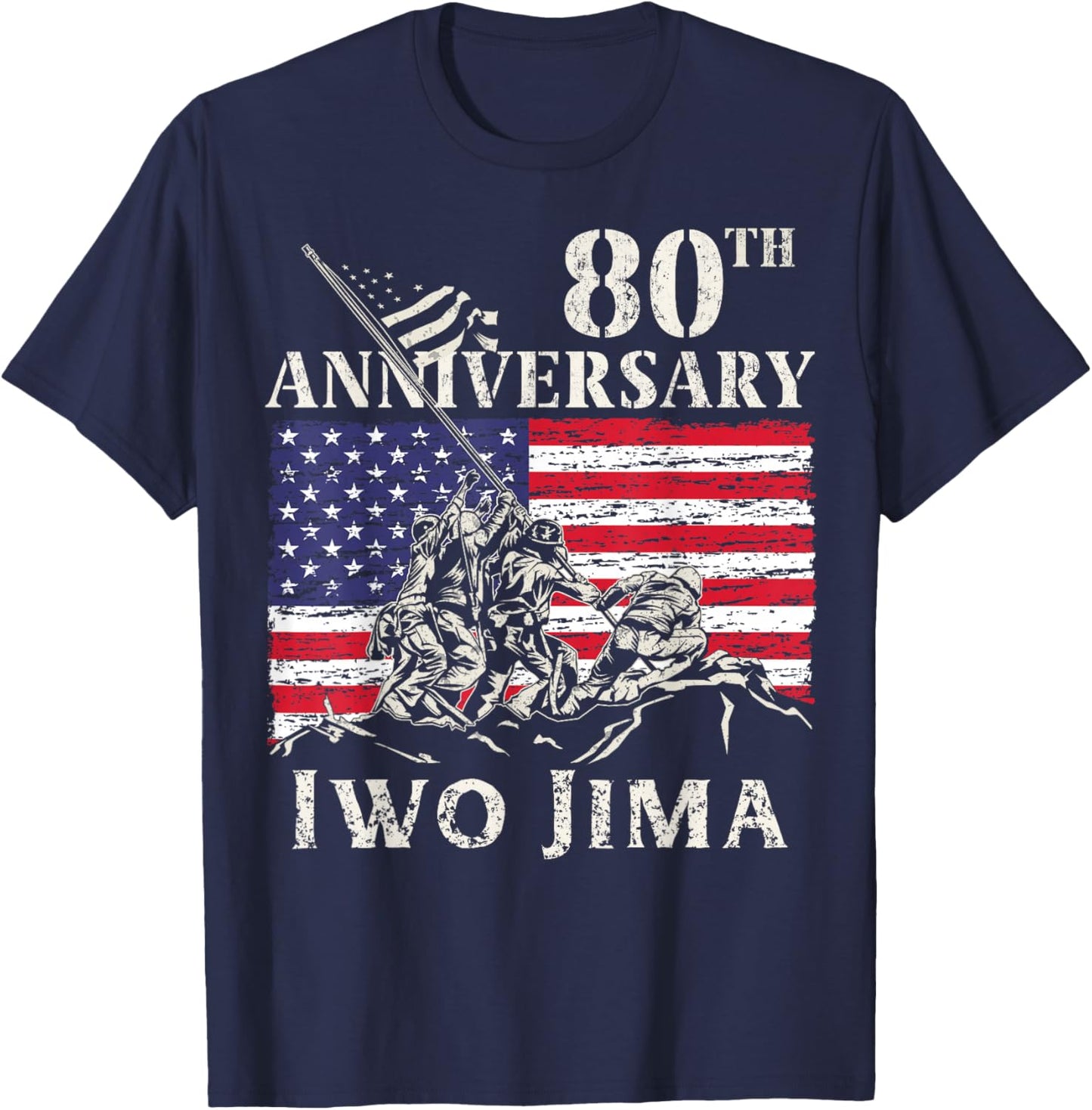 Iwo Jima WW2 Military Patriotic Support Our Troops 80th Anniversary Iwo Jima 1945-2025 WWII Veteran USA Flag -Adults Black Small Short Sleeve T-Shirt - T-Shirt | Navy