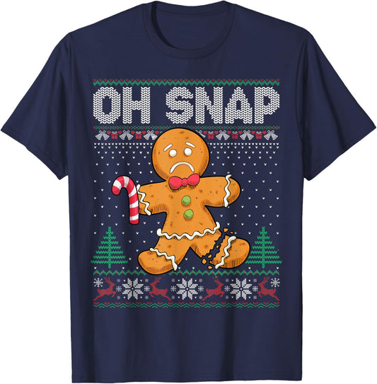 Cookie Baking Gingerbread Man Oh Snap Christmas Ugly Sweater T-Shirt - T-Shirt | Navy
