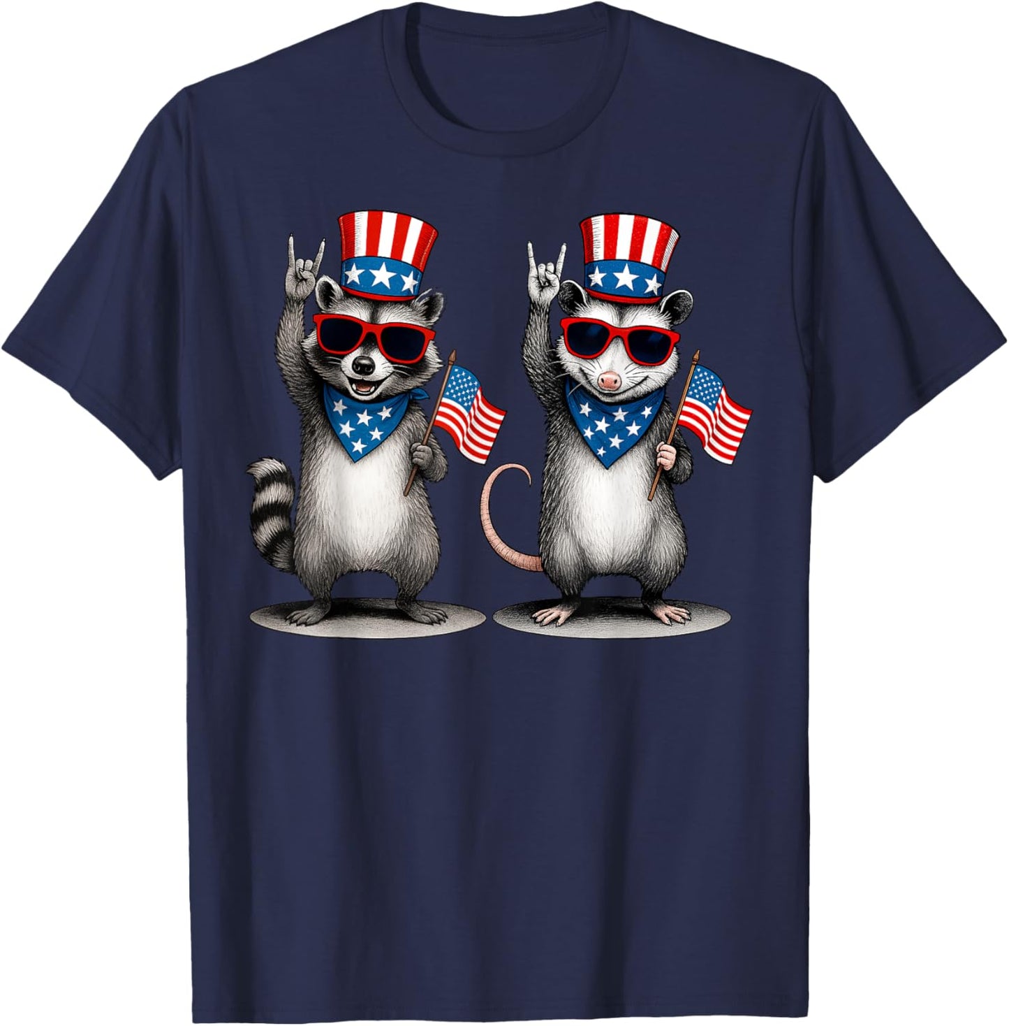 USA Patriotic Raccoon Opossum Team Trash Funny 4th of July T-Shirt - T-Shirt | Navy