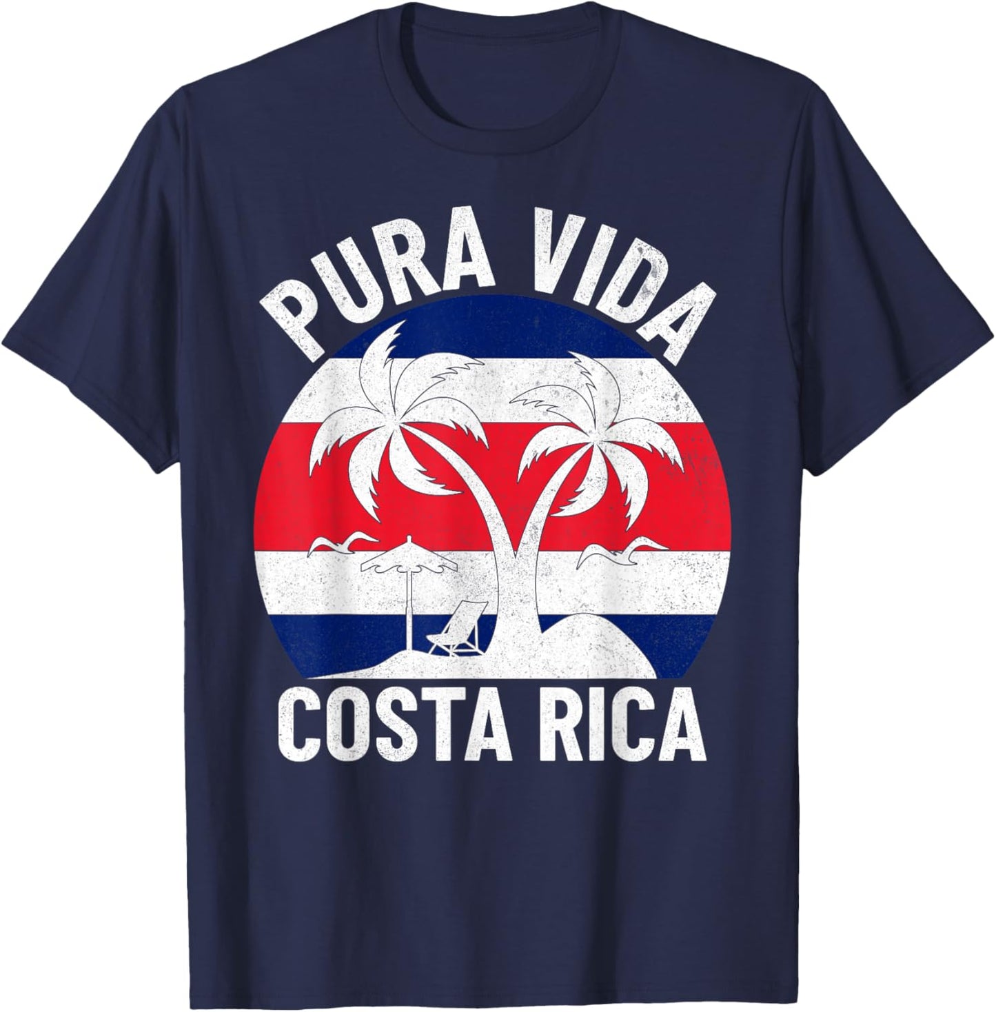 Vintage Costa Rica Flag Pura Vida Beach Summer Vacation T-Shirt - T-Shirt | Navy