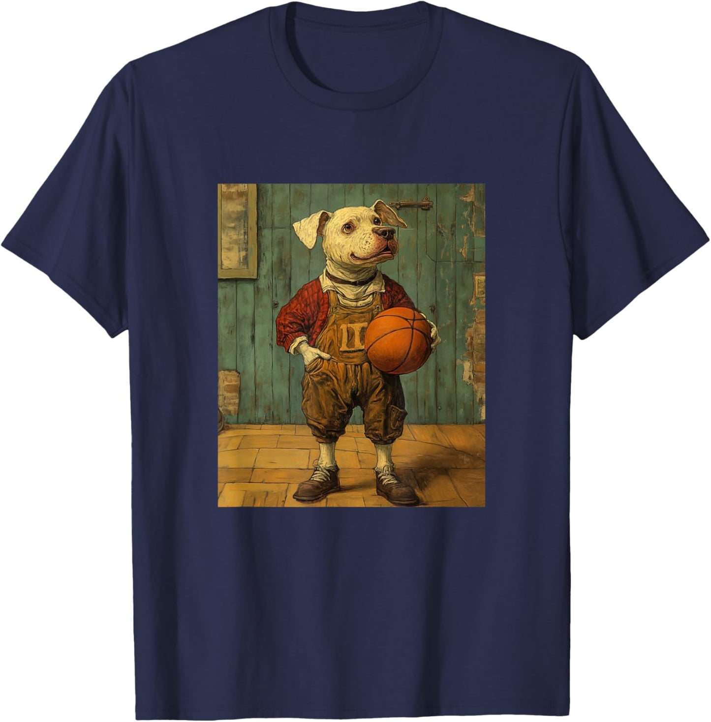 Funny Dog Playing Basketball Graphic Weird Dog T-Shirt - T-Shirt | Navy