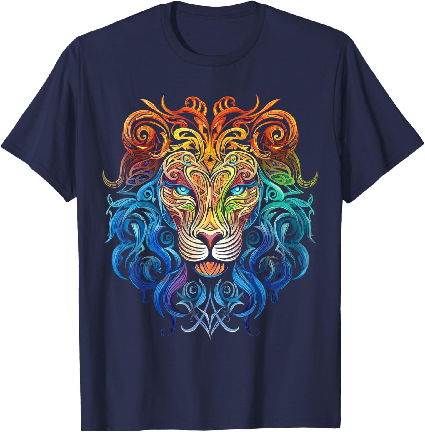 Lion Mandala Art Animal Love Colorful Graphic Lion T-Shirt - T-Shirt | Navy