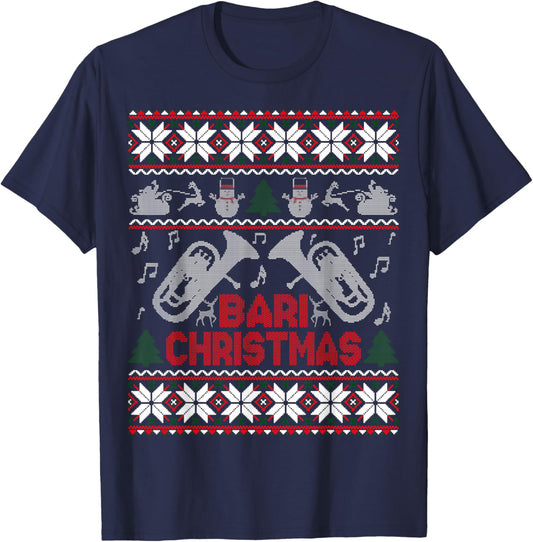 Christmas Bari Ugly Sweater Shirt - Baritone Lover Xmas Gift T-Shirt - T-Shirt | Navy