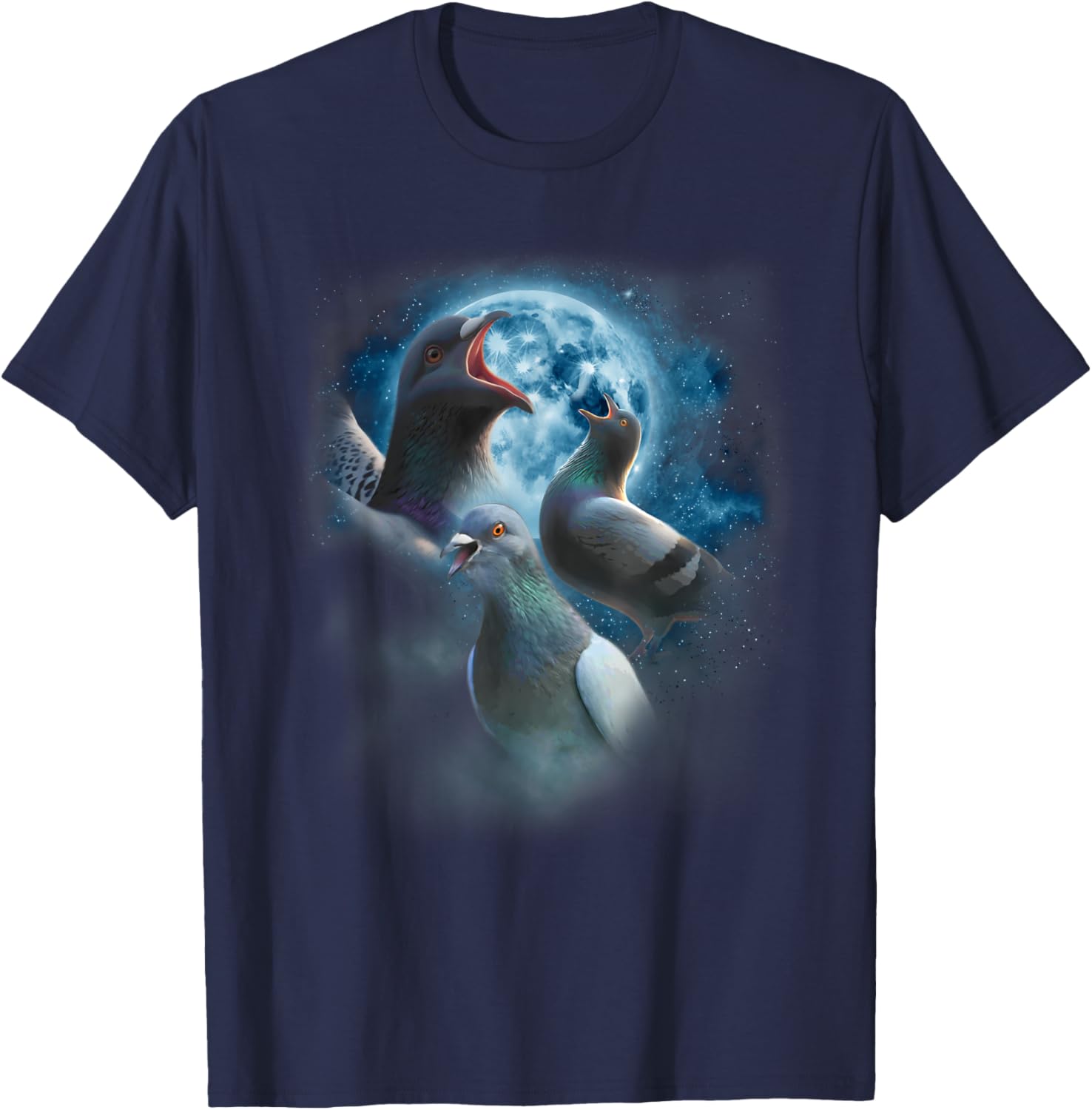 Funny Pigeon Shirt - Funny Pigeons Howling at the Moon T-Shirt - T-Shirt | Navy