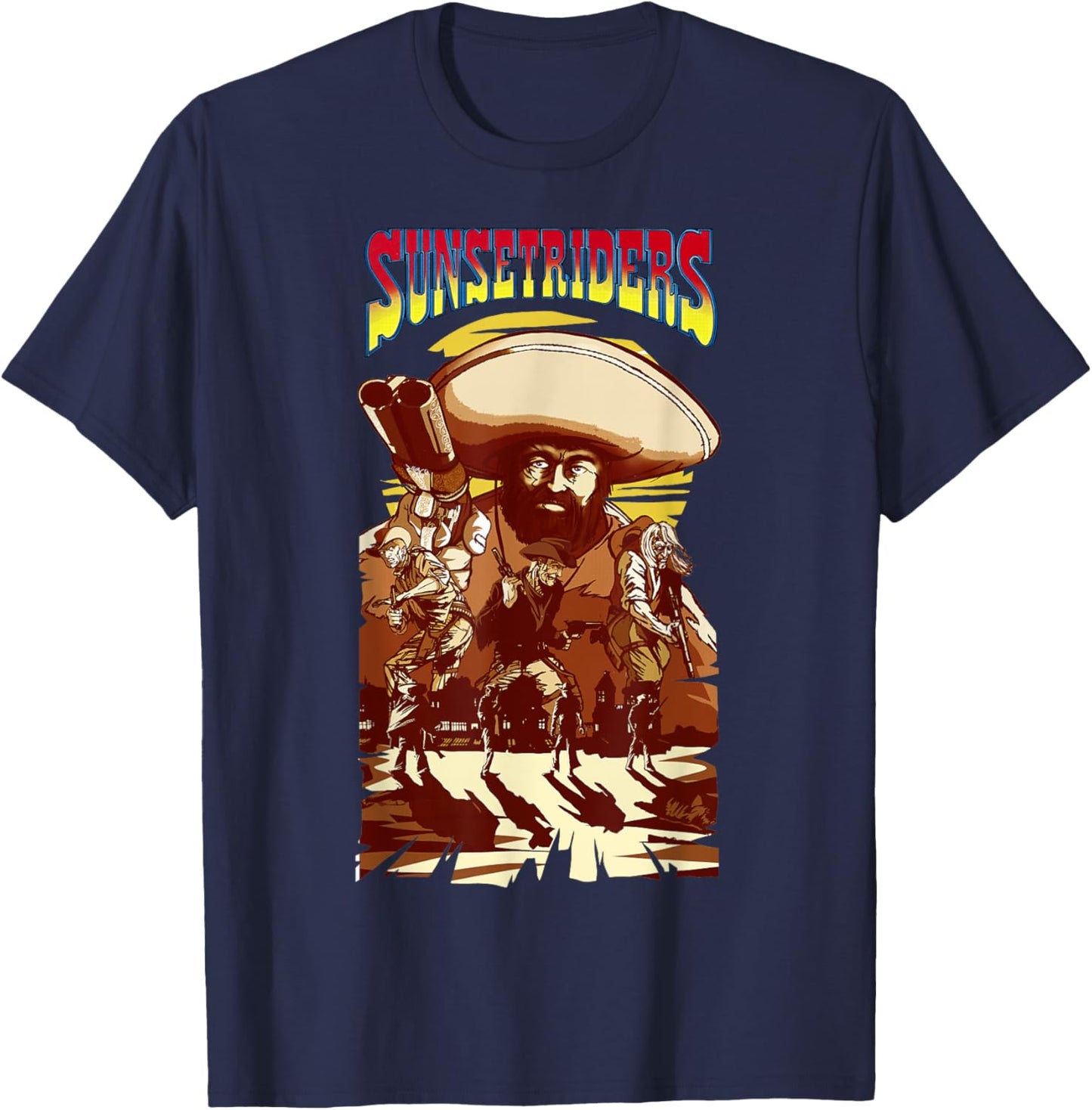 Sunset Riders Poster Movie Custom Wild West Retro Game T-Shirt - T-Shirt | Navy