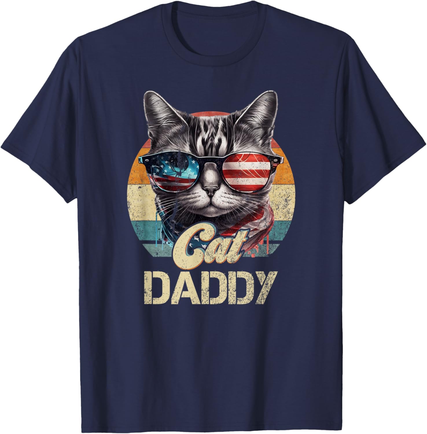 Vintage Retro Cat Daddy Best Dad Funny Fathers Day T-Shirt - T-Shirt | Navy
