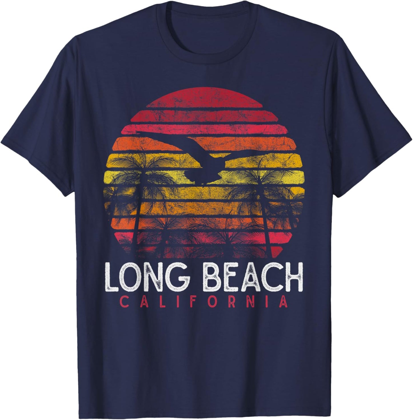 Long Beach California CA Vintage Beach Retro 80s 90s Sunset Women Kids T-Shirt - T-Shirt | Navy