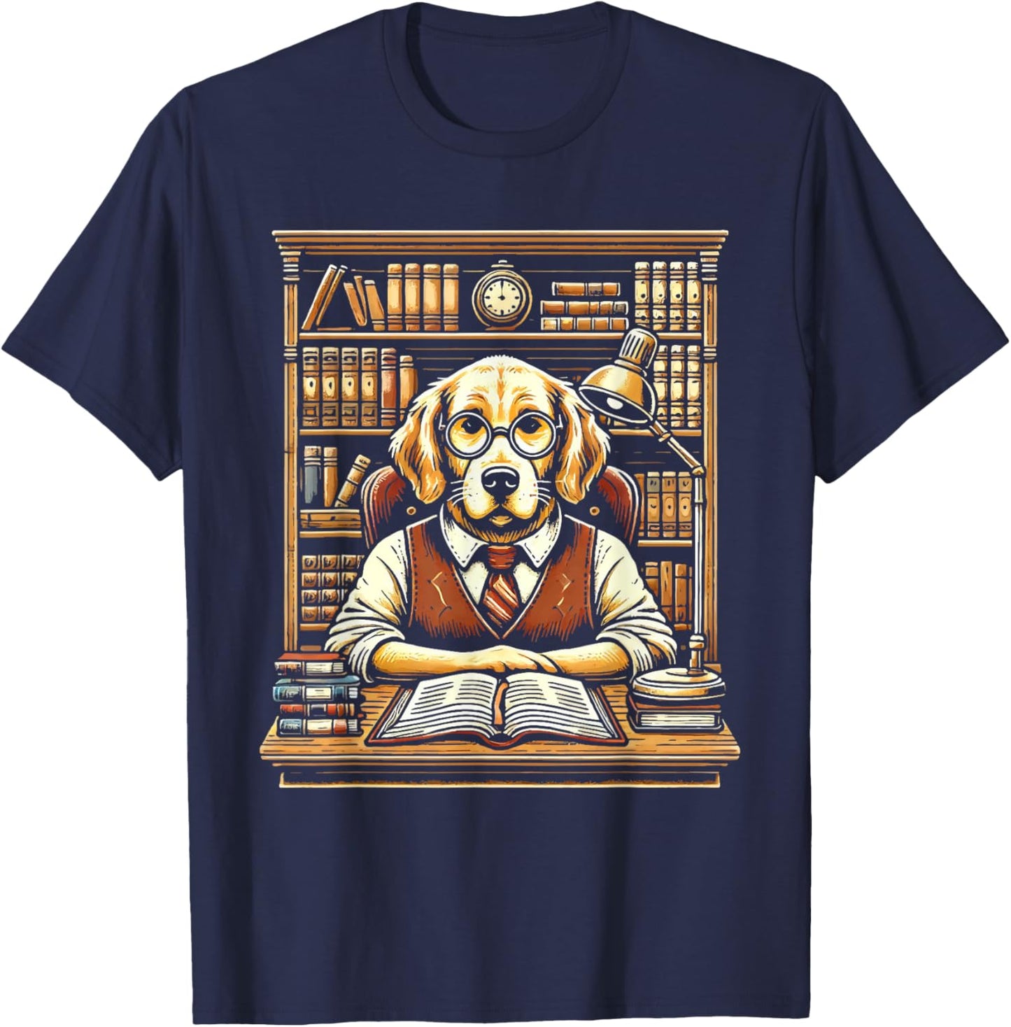 Dog Librarian Library Book Reading Books Bibliophile T-Shirt - T-Shirt | Navy