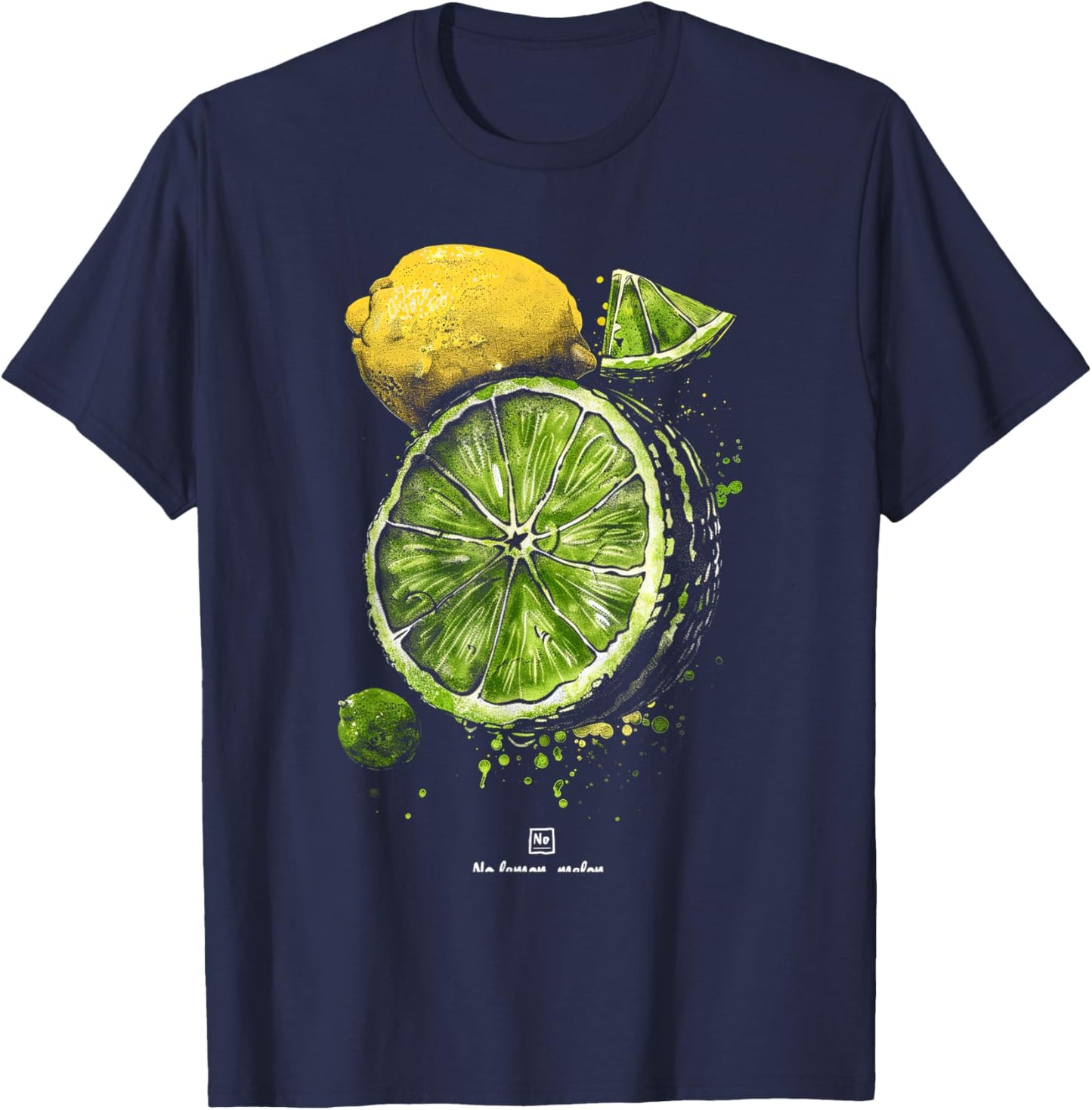 Citrus Splash Yellow and Green Artwork T-Shirt - T-Shirt | Navy