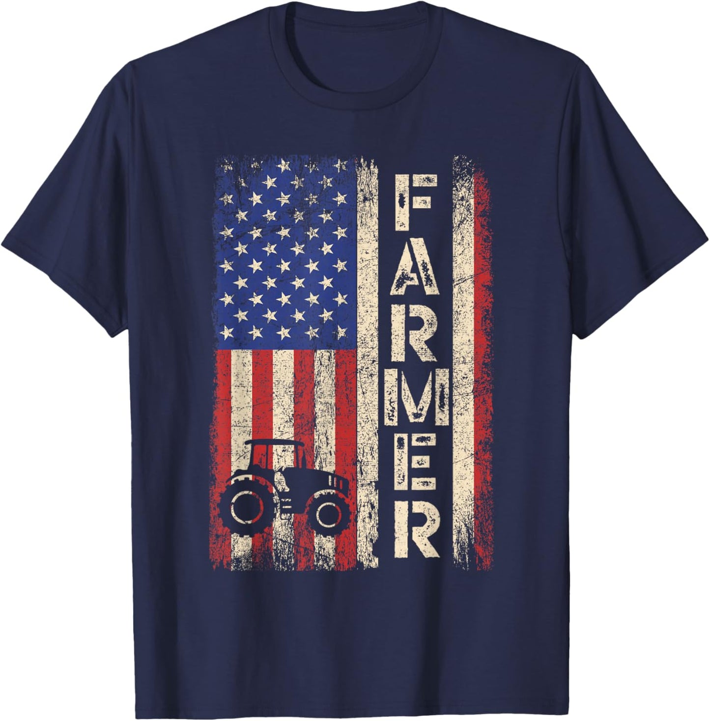 Farmer Tractors USA American Flag Patriotic Farming Gifts T-Shirt - T-Shirt | Navy