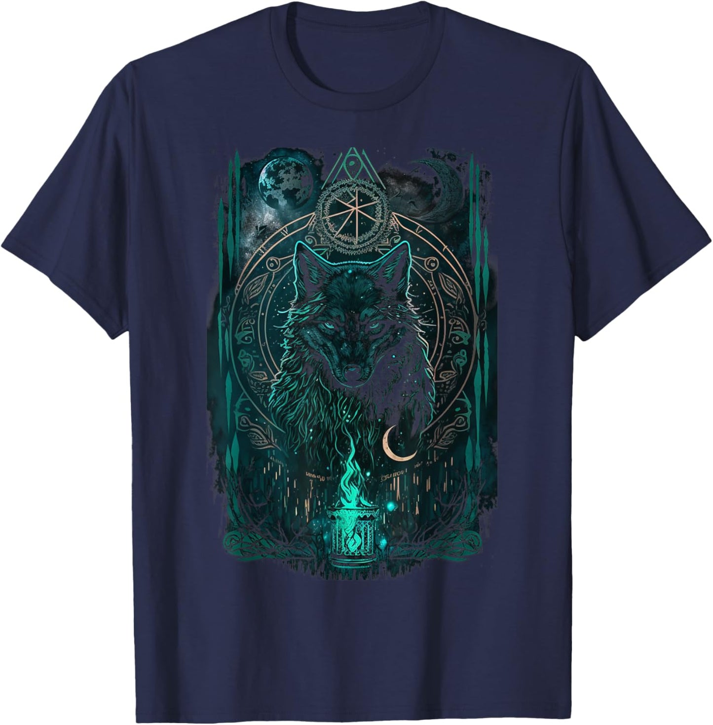 Occult Tarot Card, Gothic Wolf Design, Goth Dark Witchcraft T-Shirt - T-Shirt | Navy