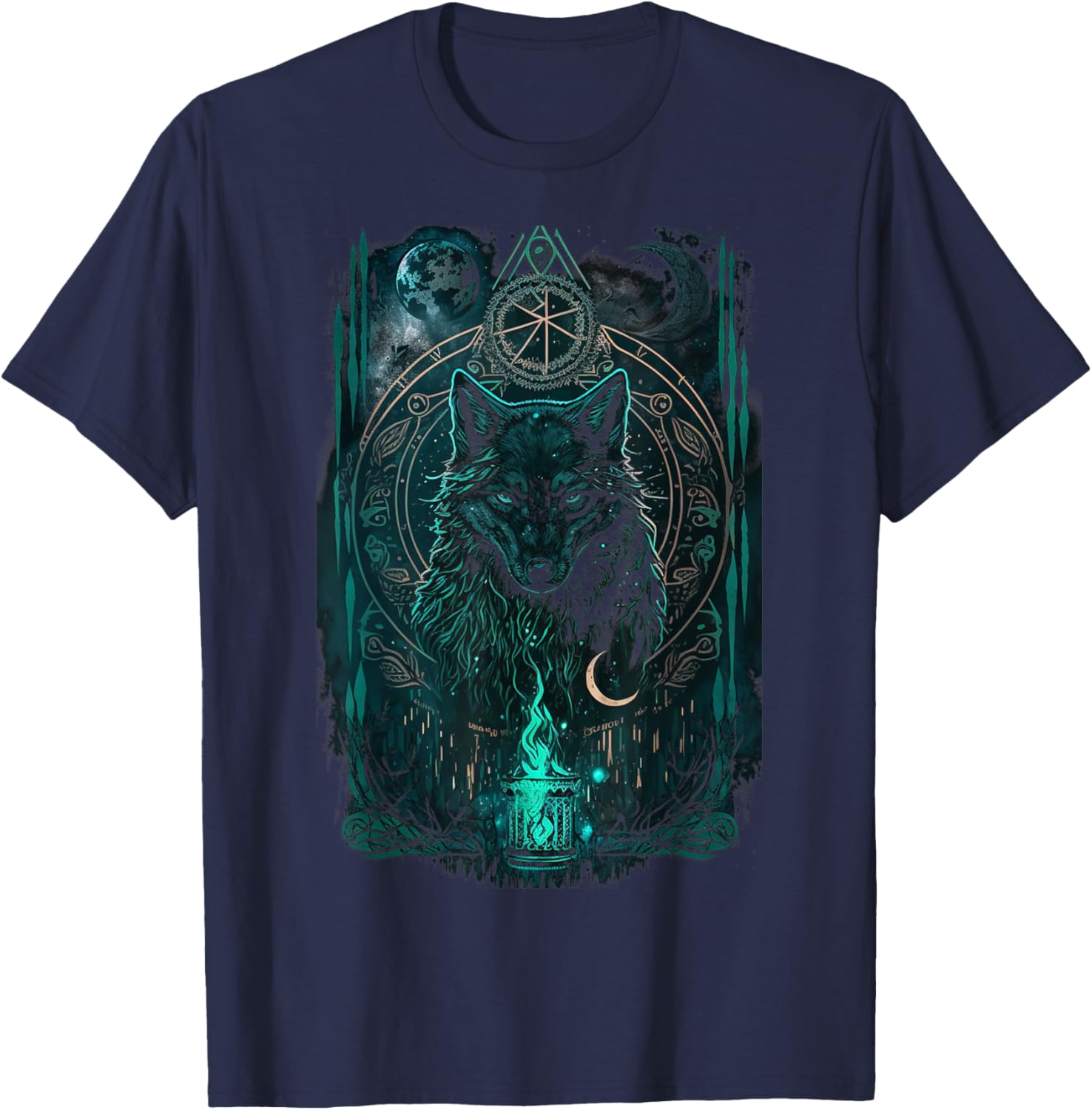 Occult Tarot Card, Gothic Wolf Design, Goth Dark Witchcraft T-Shirt - T-Shirt | Navy