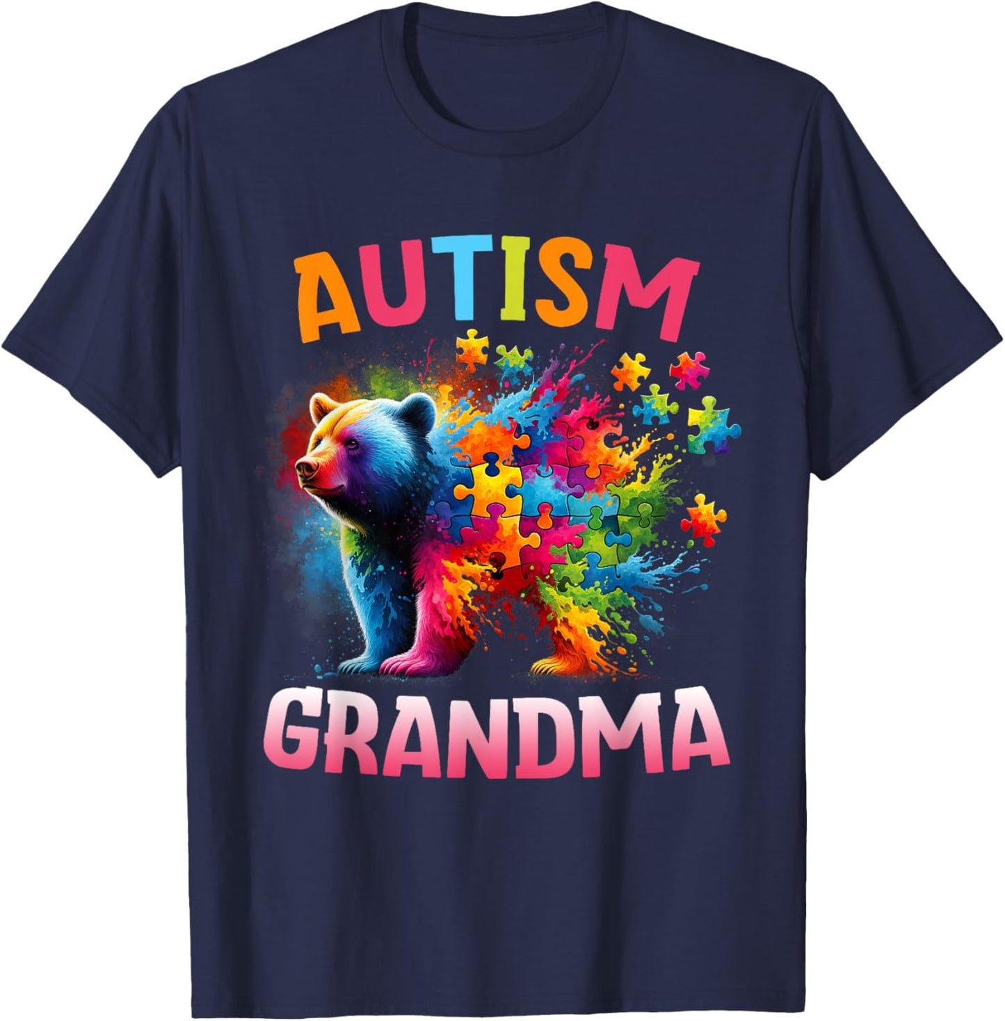 Autism Grandma Colorful Rainbow Grandma Bear Autism T-Shirt - T-Shirt | Navy