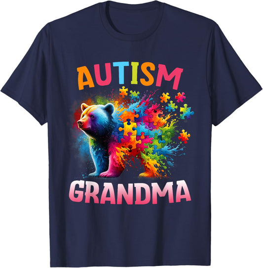 Autism Grandma Colorful Rainbow Grandma Bear Autism T-Shirt - T-Shirt | Navy