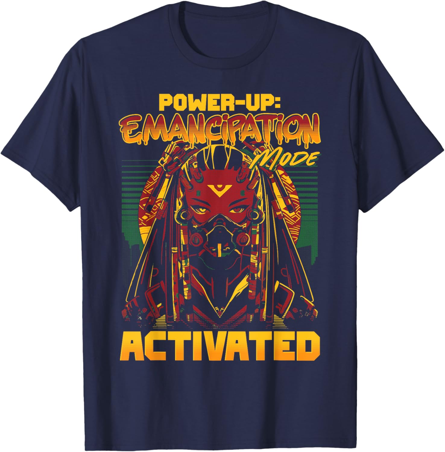 Power-Up: Emancipation Activated Black Girl Gamer Juneteenth T-Shirt - T-Shirt | Navy