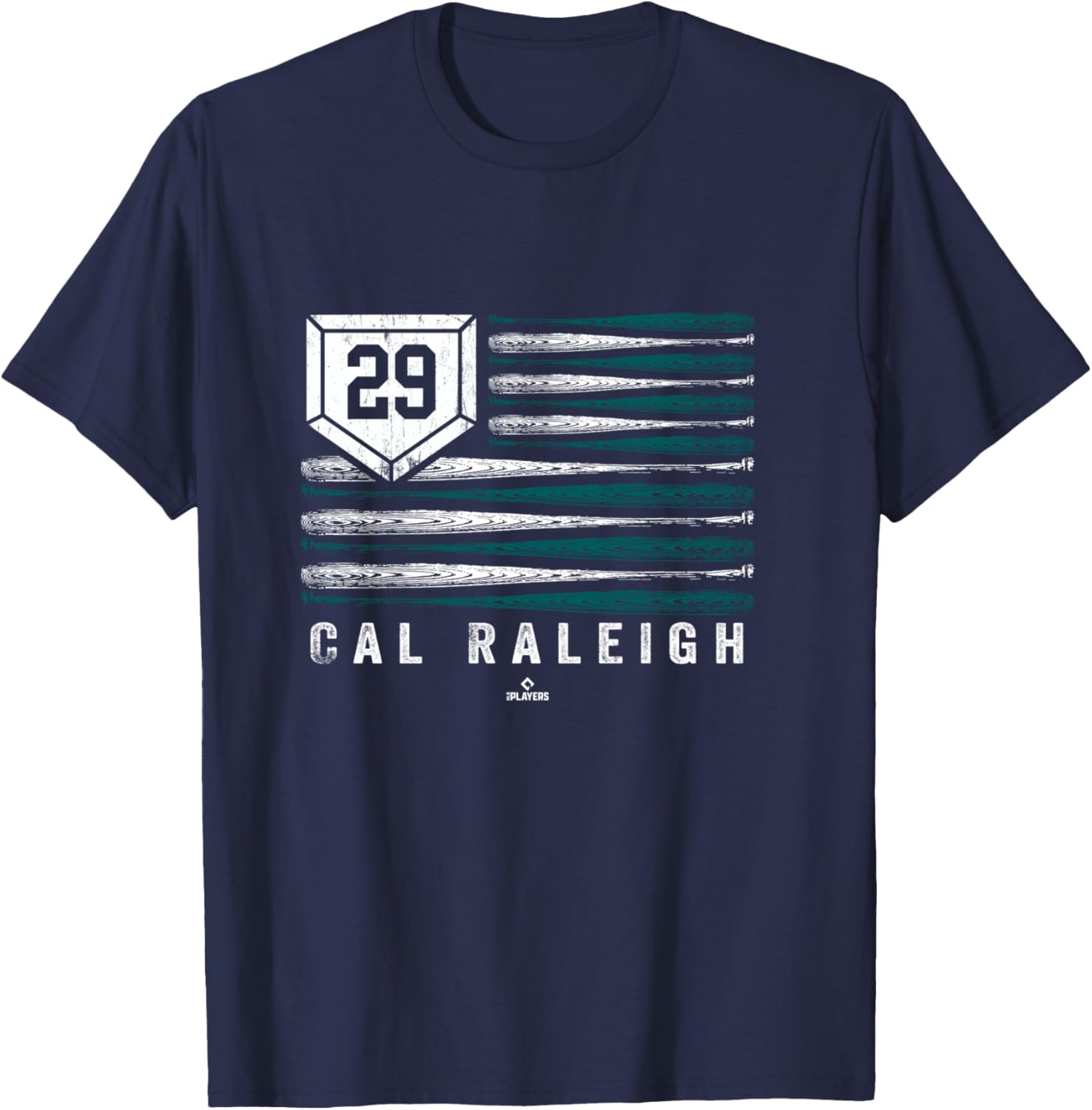 Vintage US Flag Baseball Stripes Cal Raleigh Seattle MLBPA T-Shirt - T-Shirt | Navy
