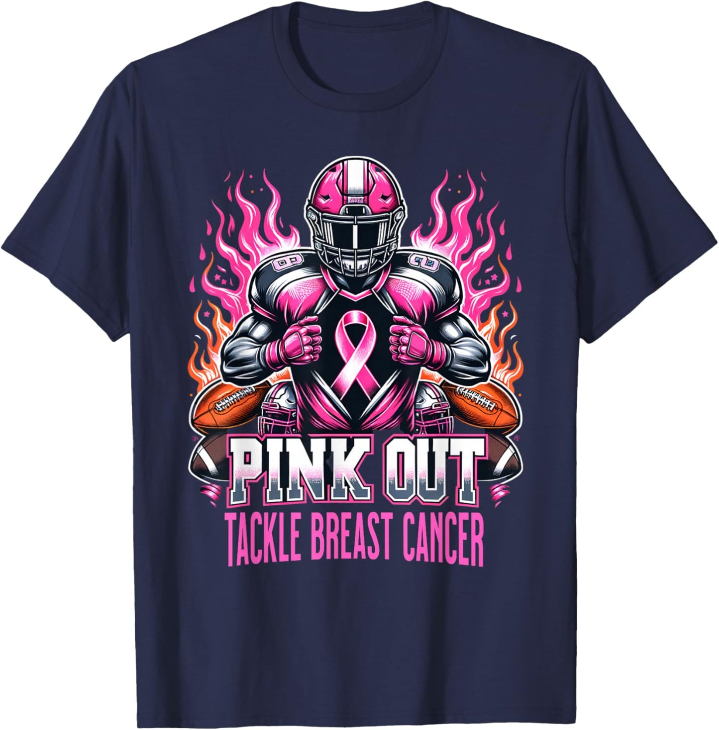 Pink Out Tackle Breast Cancer Awareness American Football T-Shirt - T-Shirt | Navy