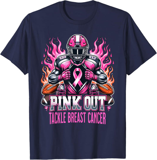 Pink Out Tackle Breast Cancer Awareness American Football T-Shirt - T-Shirt | Navy