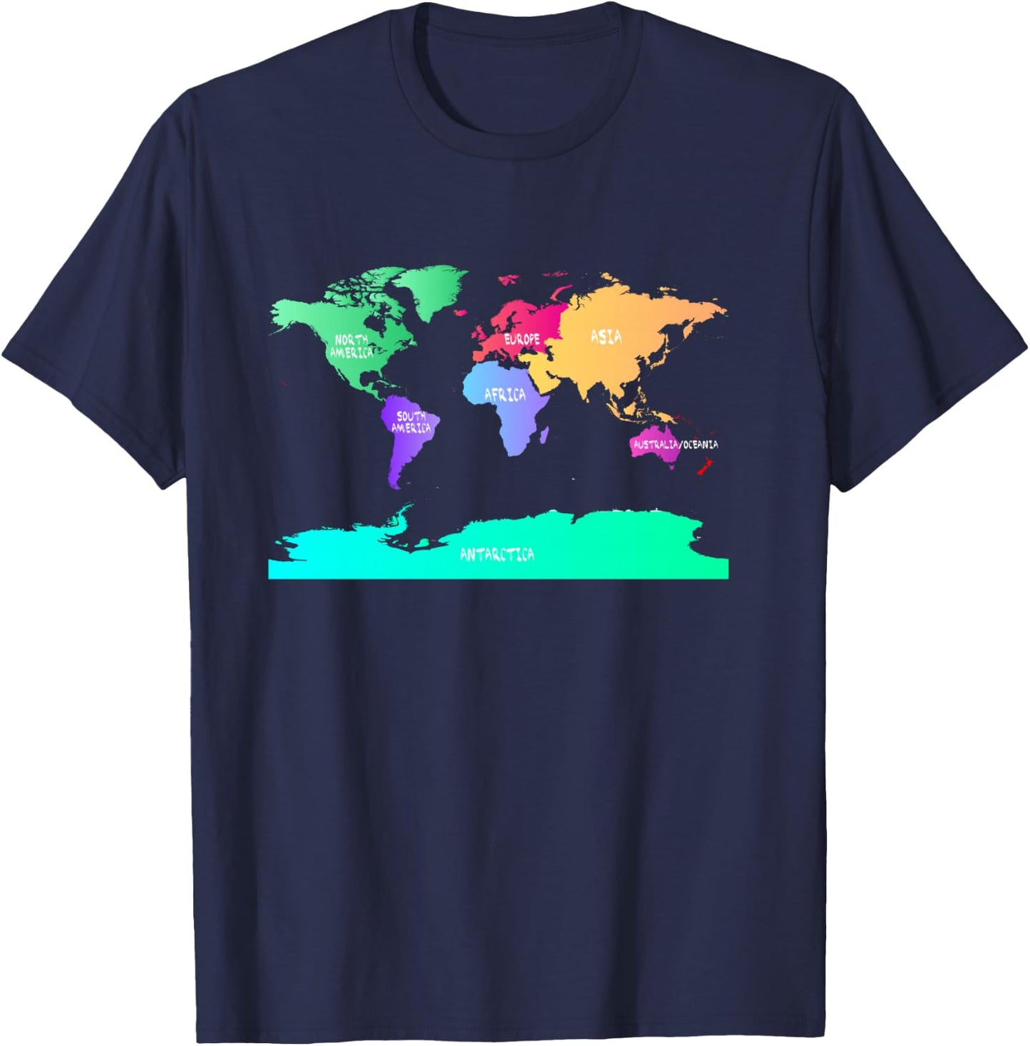 World Map of All Seven Continents T-Shirt - T-Shirt | Navy