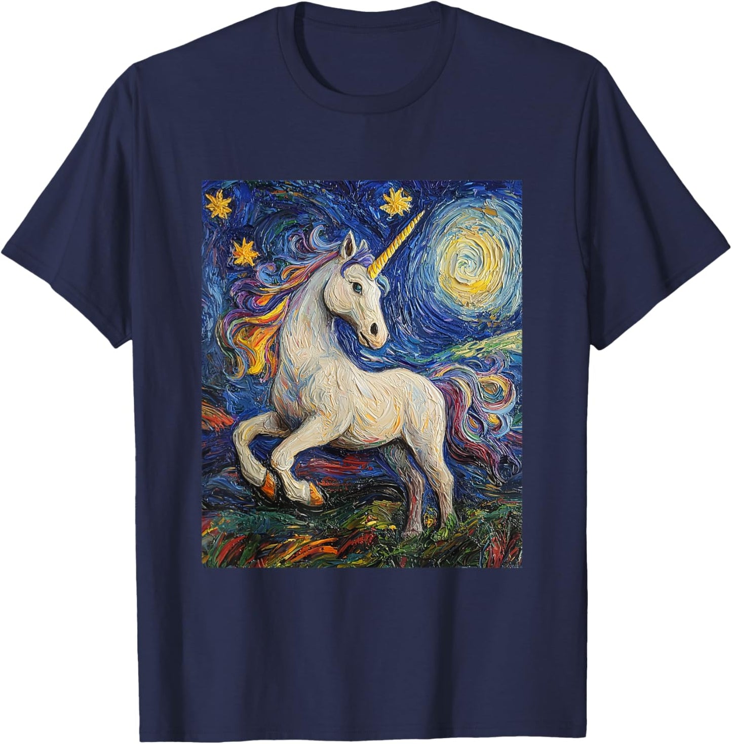 Cute Unicorn - Van Gogh Style - Starry Night T-Shirt - T-Shirt | Navy