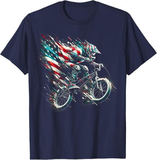 BMX American Flag USA - BMX Vintage Distressed BMX T-Shirt - T-Shirt | Navy
