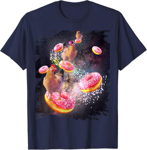 Galaxy Chicken On Donut - Space Doughnut T-Shirt - T-Shirt | Navy