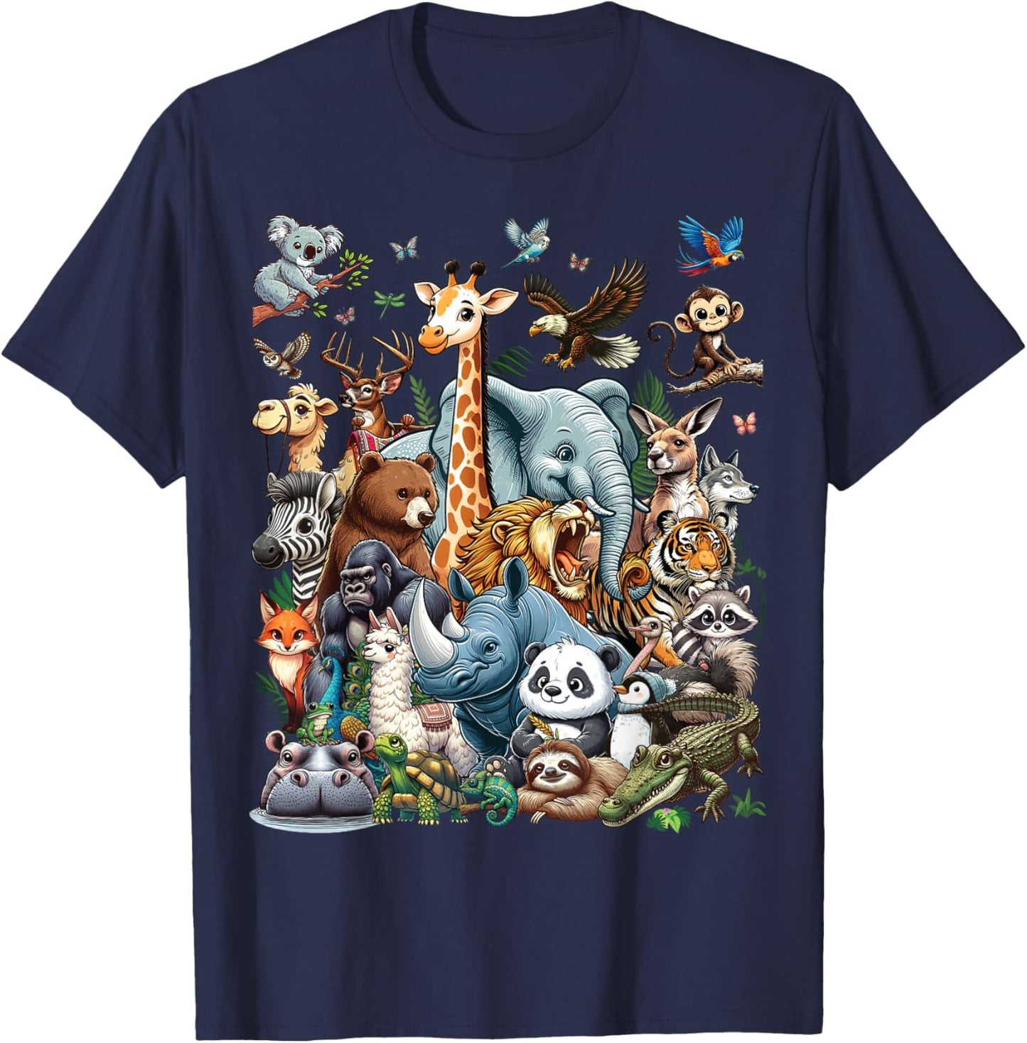 Zoo Animals Wildlife Safari Jungle Zoo Birthday Party T-Shirt - T-Shirt | Navy