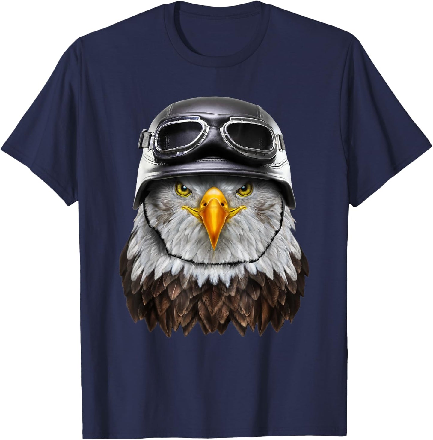 Bald Eagle Biker in Motorcycle Helmet T-Shirt - T-Shirt | Navy