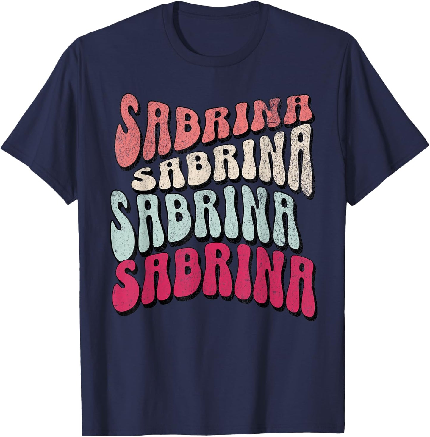 Girl Retro Sabrina First Name Groovy Beach T T-Shirt - T-Shirt | Navy