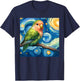 Rosy-faced Green Lovebird Parrot Starry Night Sky Van Gogh T-Shirt - T-Shirt | Navy