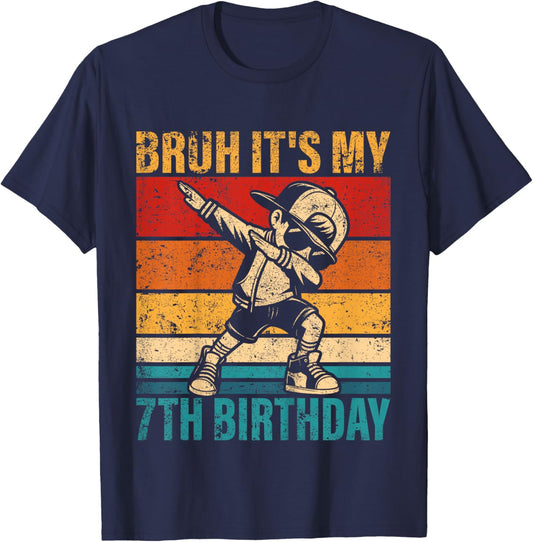 Kids 7 Year Old Birthday Dabbing Boy Bruh It's My 7th Birthday T-Shirt - T-Shirt | Navy