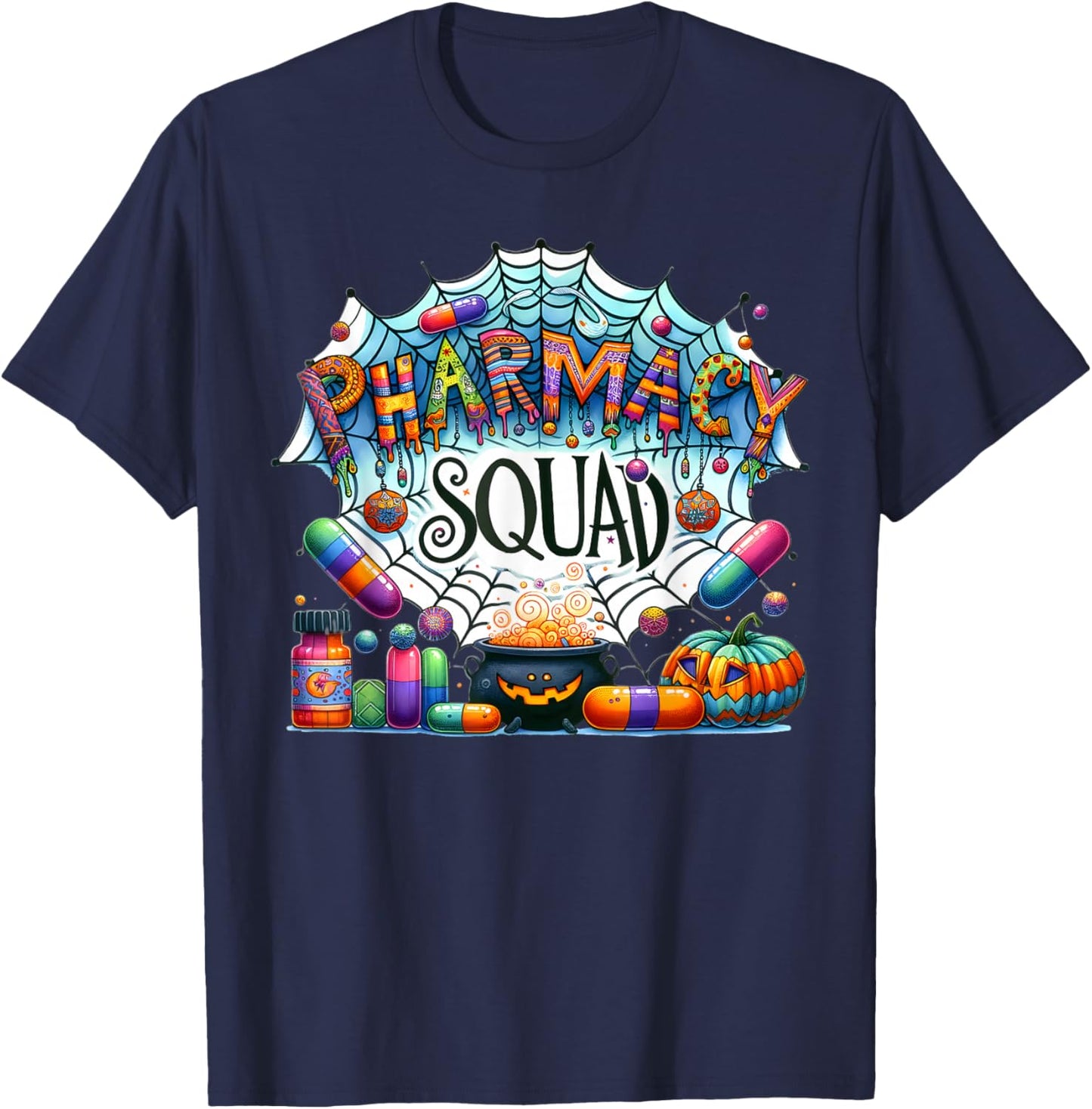 Funny Pharmacy Squad Technician Pumpkin Halloween T-Shirt - T-Shirt | Navy