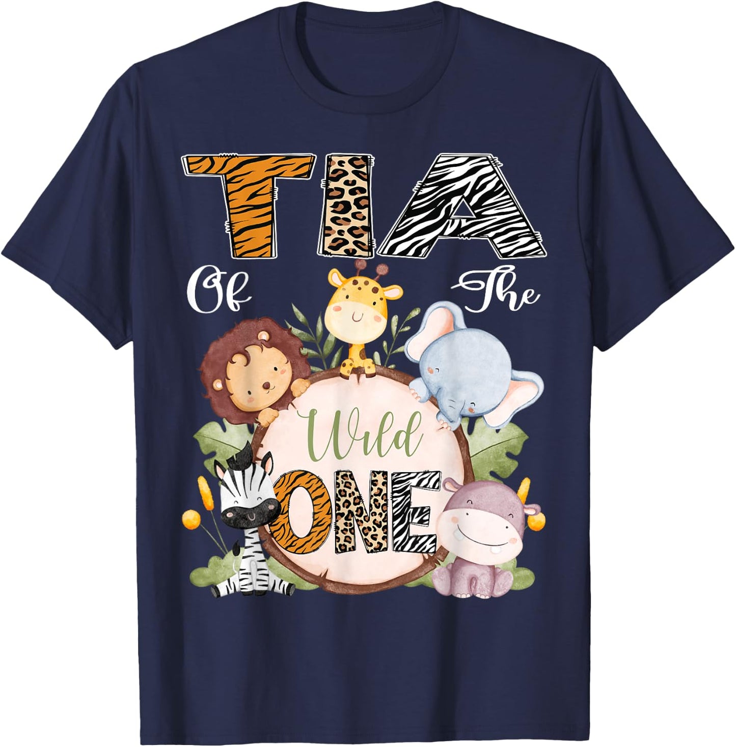 Tia Of The Wild One 1St Birthday Safari Woodland T-Shirt - T-Shirt | Navy