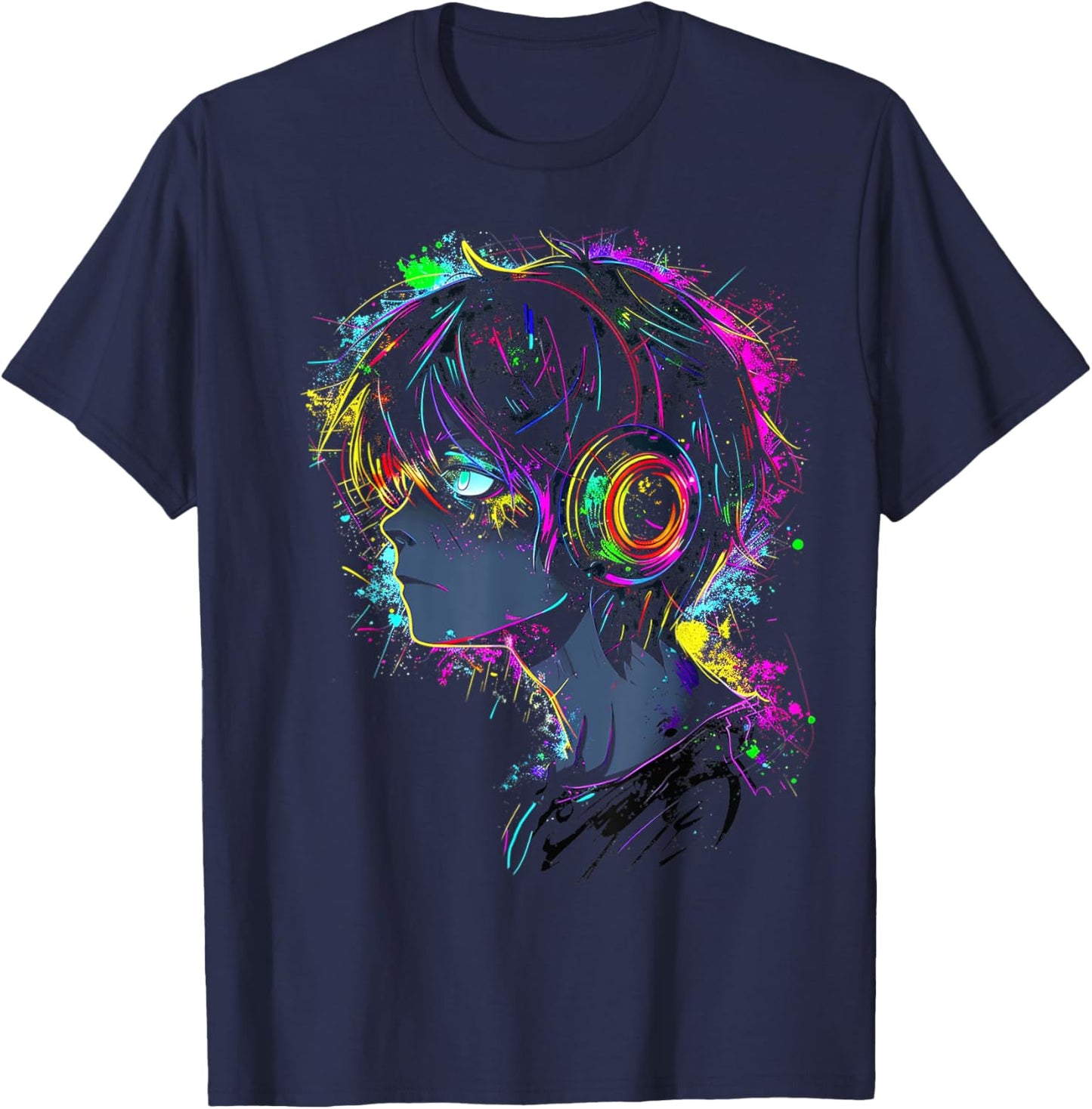 Anime Manga Graphic Headphone Illustration Anime T-Shirt - T-Shirt | Navy