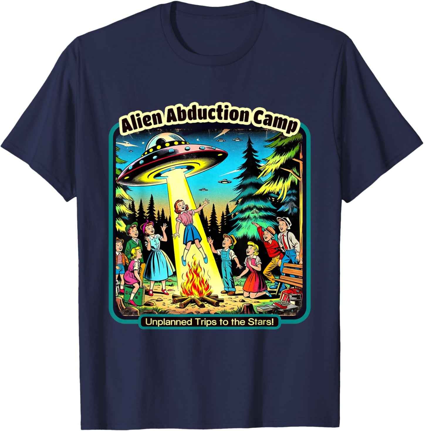 Funny Vintage Alien Abduction Camp UFO Alien T-Shirt - T-Shirt | Navy