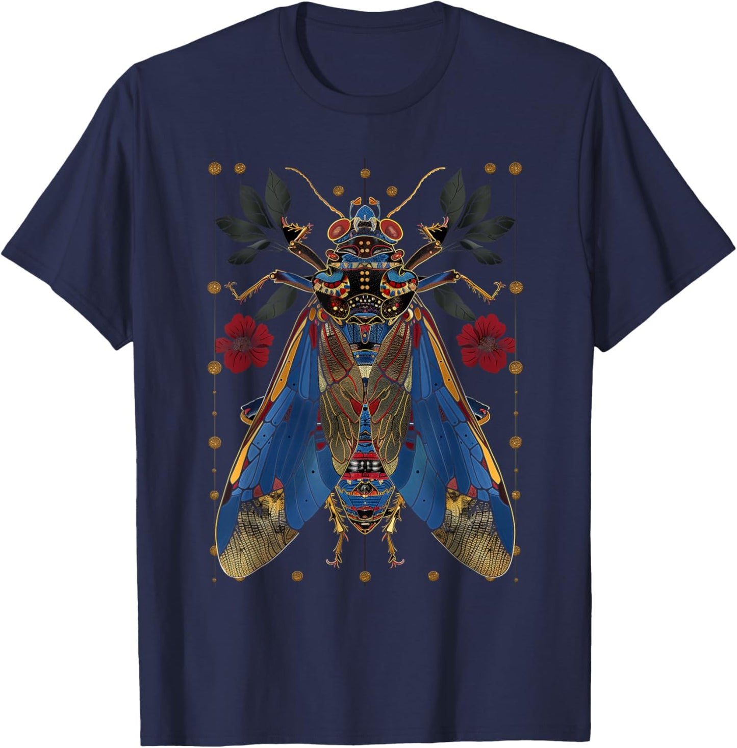 Cicadas Flowers Insects Beetle Vintage Tattoo Entomology T-Shirt - T-Shirt | Navy