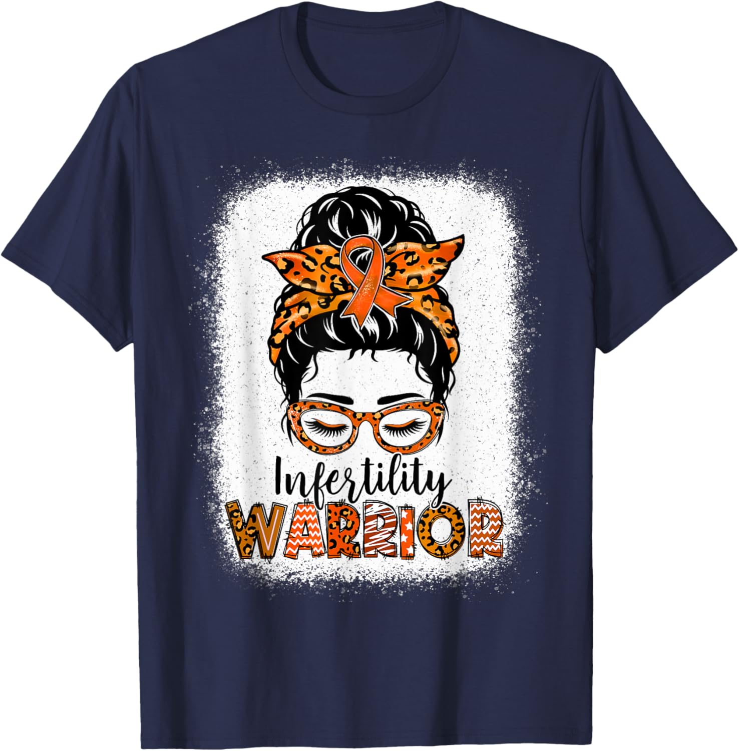 Infertility Warrior Awareness Messy Bun Orange Ribbon T-Shirt - T-Shirt | Navy