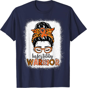 Infertility Warrior Awareness Messy Bun Orange Ribbon T-Shirt - T-Shirt | Navy