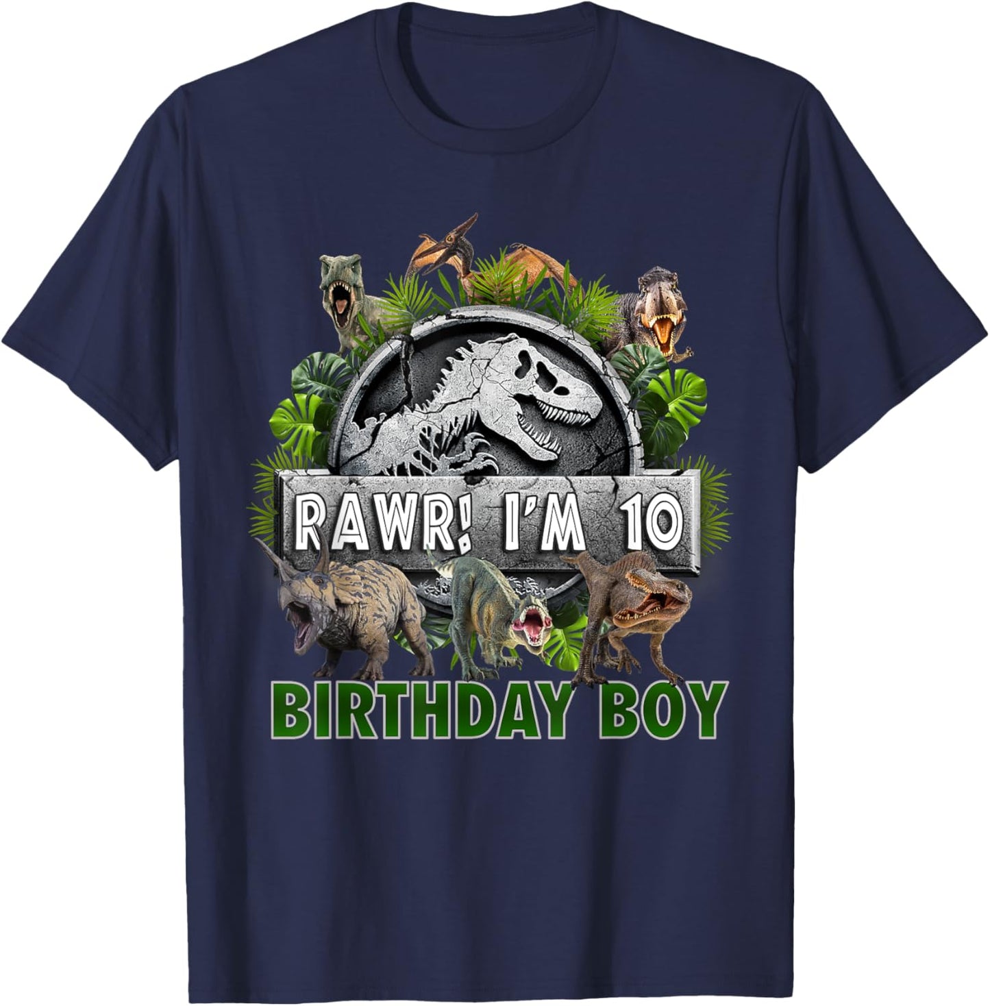 Kids 10 Year Old Shirt 10th Birthday Boy T Rex Dinosaur T-Shirt - T-Shirt | Navy