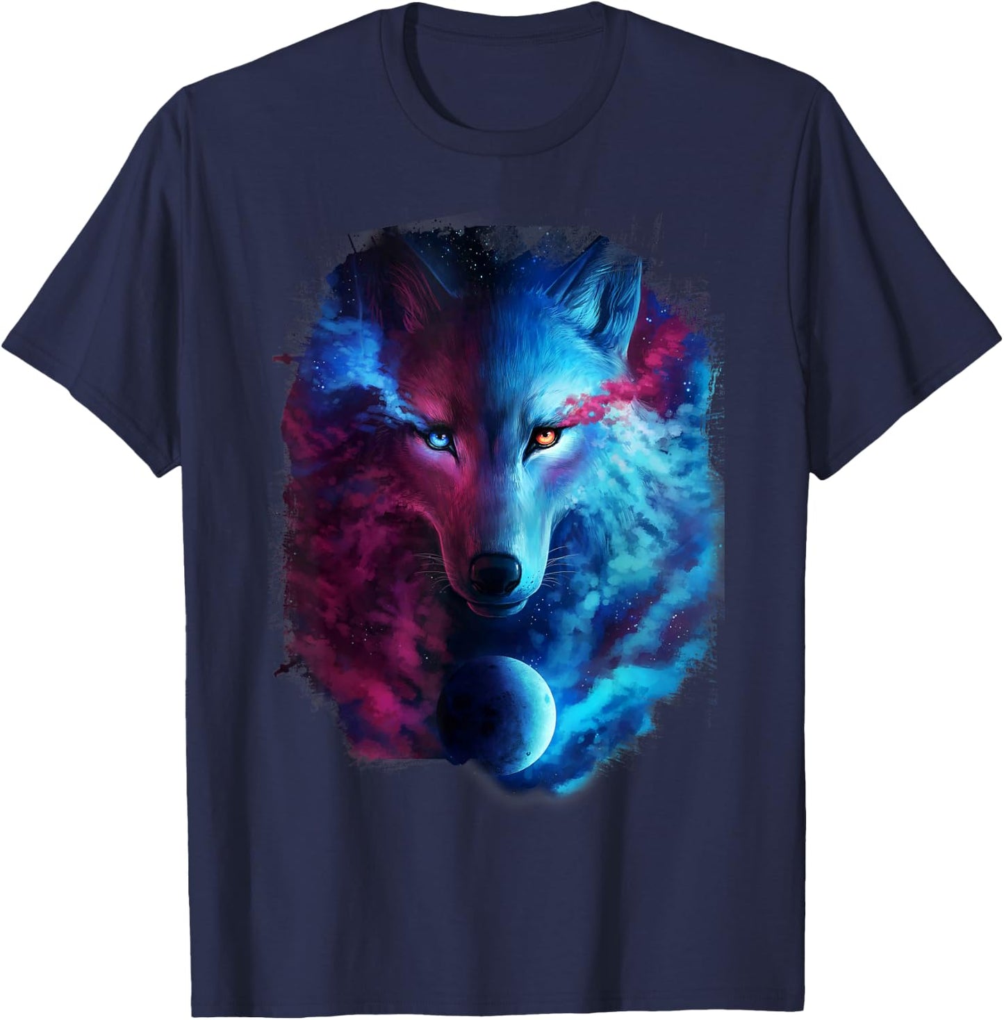 Random Galaxy, Light Dark Wolves, Ice Fire, Wolf T-Shirt - T-Shirt | Navy